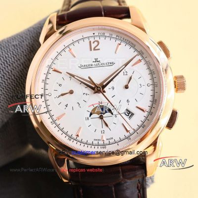 Perfect replica Jaeger-LeCoultre rose gold case Swiss mechanical leather strap watch 